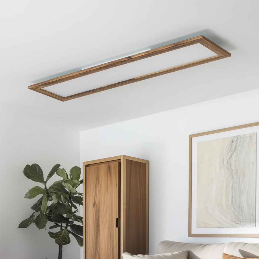 Brilagi - LED Stmívatelné stropní svítidlo SLIMFRAME WOOD LED/58W/230V 124x33,7 cm 3000-6000K hnědá + dálkové ovládání
