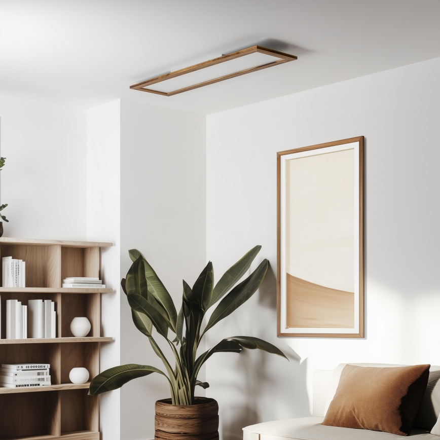 Brilagi - LED Stmívatelné stropní svítidlo SLIMFRAME WOOD LED/58W/230V 124x33,7 cm 3000-6000K hnědá + dálkové ovládání