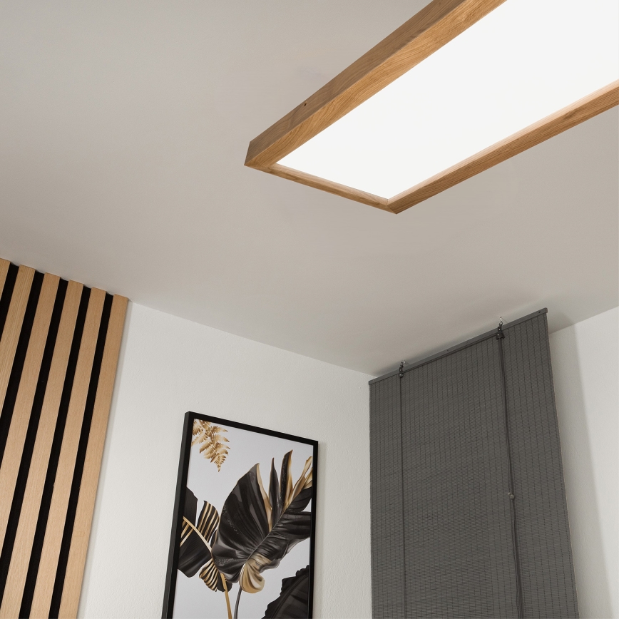 Brilagi - LED Stmívatelné koupelnové stropní svítidlo WOODY FRAME LED/50W/230V dub 120x30 cm 3000-6000K IP44 + dálkové ovládání
