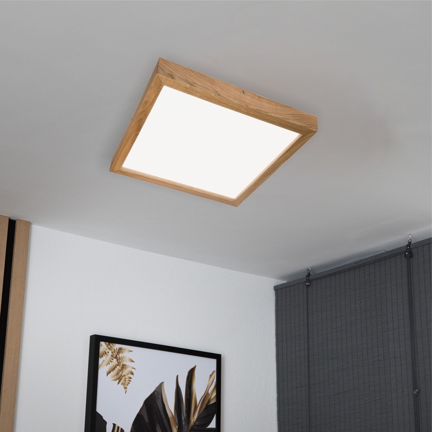 Brilagi - LED Stmívatelné koupelnové stropní svítidlo WOODY FRAME LED/50W/230V dub 60x60 cm 3000-6000K IP44 + dálkové ovládání