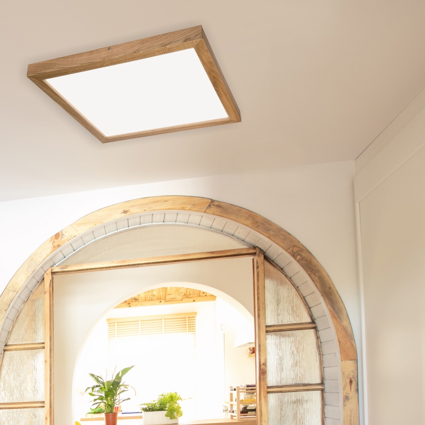 Brilagi - LED Stmívatelné koupelnové stropní svítidlo WOODY FRAME LED/50W/230V dub 60x60 cm 3000-6000K IP44 + dálkové ovládání