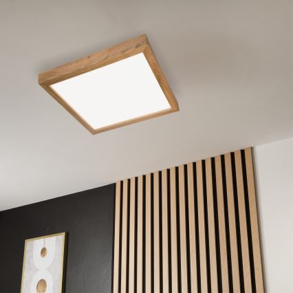 Brilagi - LED Stmívatelné koupelnové stropní svítidlo WOODY FRAME LED/50W/230V dub 60x60 cm 3000-6000K IP44 + dálkové ovládání