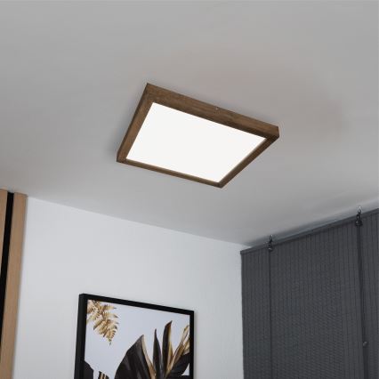 Brilagi - LED Stmívatelné koupelnové stropní svítidlo WOODY FRAME LED/50W/230V dub ořech 60x60 cm 3000-6000K IP44 + dálkové ovládání