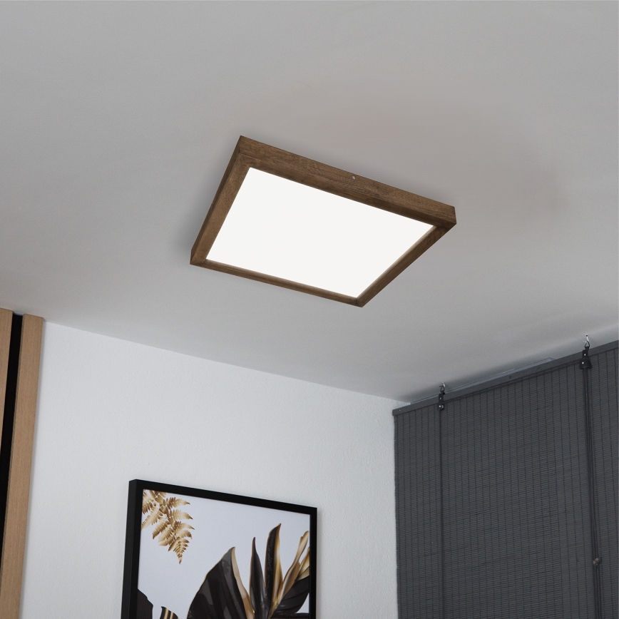 Brilagi - LED Stmívatelné koupelnové stropní svítidlo WOODY FRAME LED/50W/230V dub ořech 60x60 cm 3000-6000K IP44 + dálkové ovládání