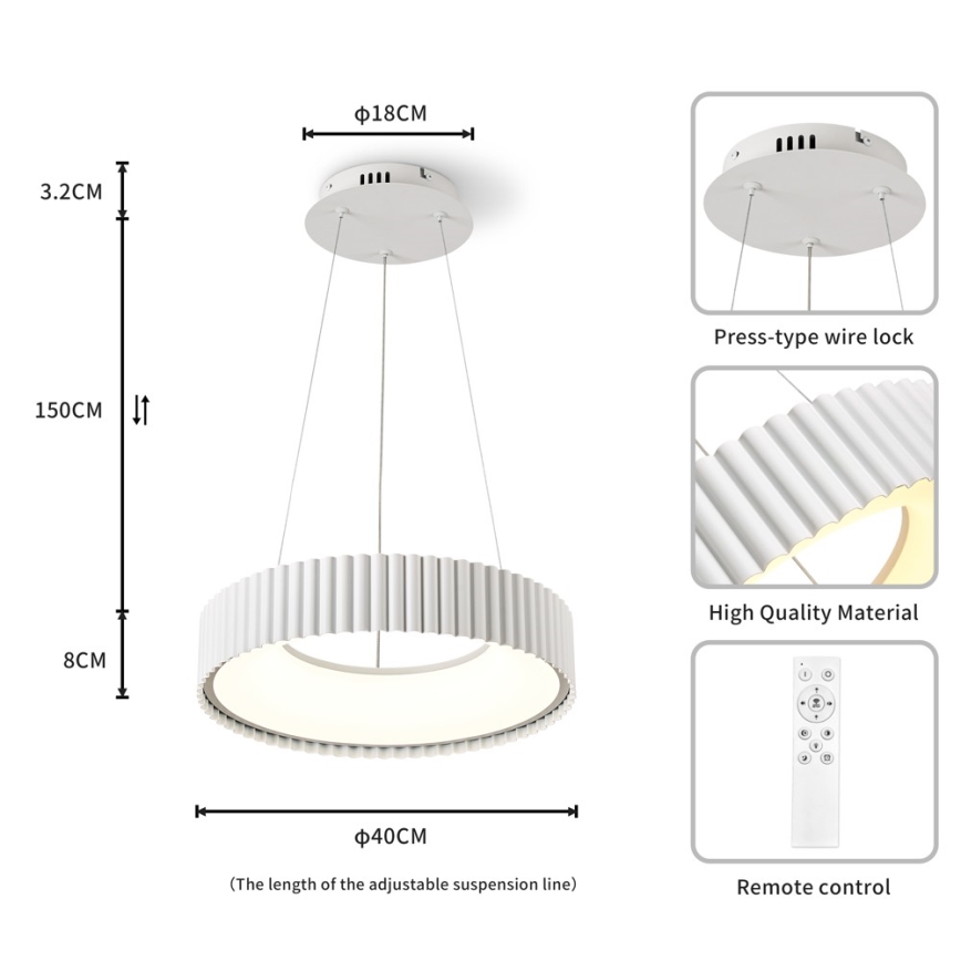 Brilagi - LED Stmívatelný lustr na lanku FALCON MODERN LED/30W/230V 3000-6000K pr. 40 cm bílá + dálkové ovládání
