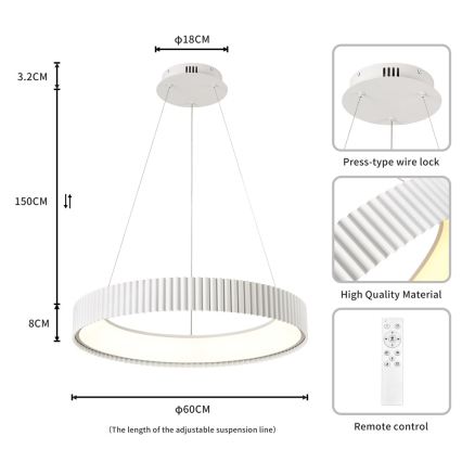 Brilagi - LED Stmívatelný lustr na lanku FALCON MODERN LED/54W/230V pr. 60 cm bílá + dálkové ovládání