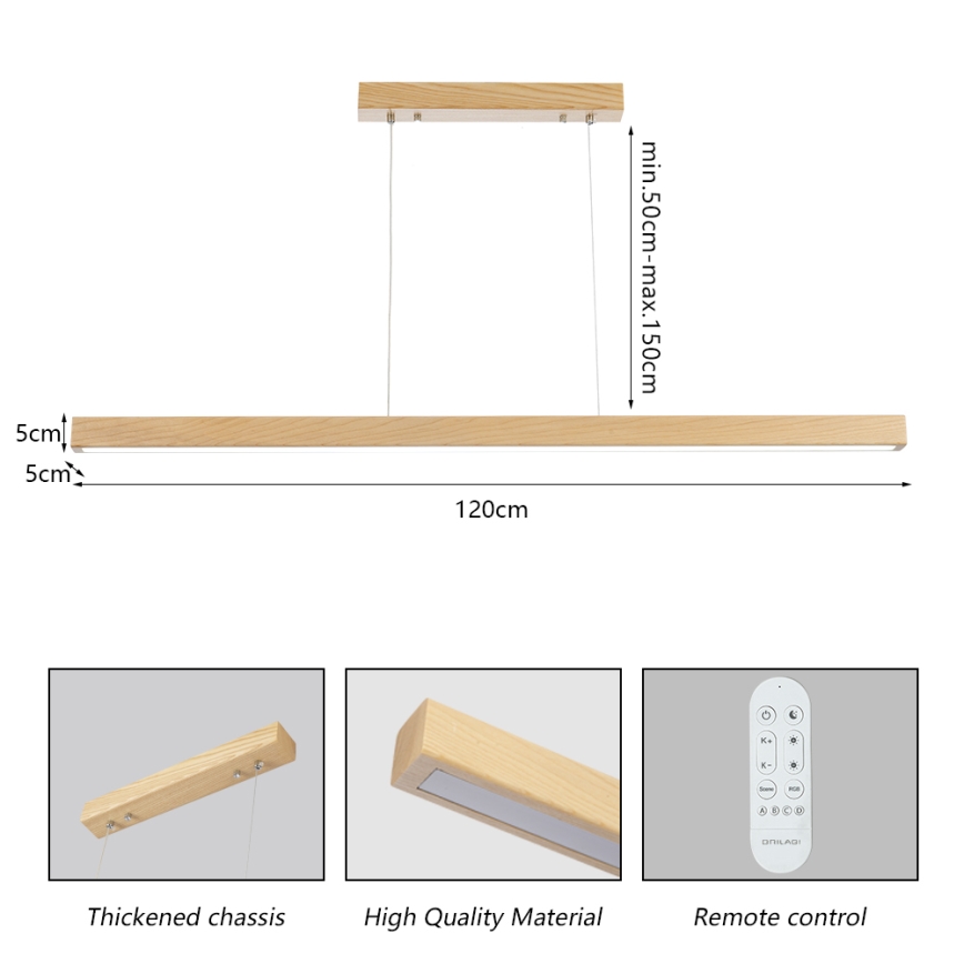 Brilagi - LED Stmívatelný lustr na lanku OAK SMART LED/30W/230V Wi-Fi Tuya dub + dálkové ovládání