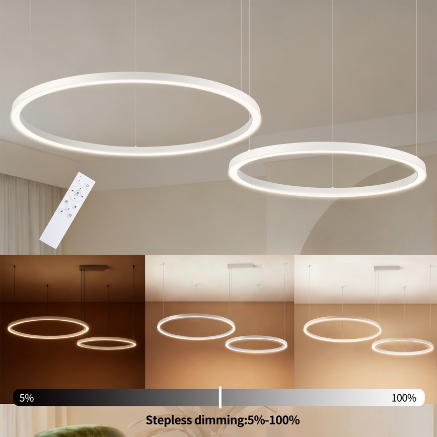 Brilagi - LED Stmívatelný lustr na lanku PORTOFINO LED/98W/230V 3000-6000K bílá + dálkové ovládání