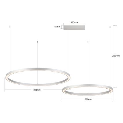 Brilagi - LED Stmívatelný lustr na lanku PORTOFINO LED/98W/230V 3000-6000K stříbrná + dálkové ovládání