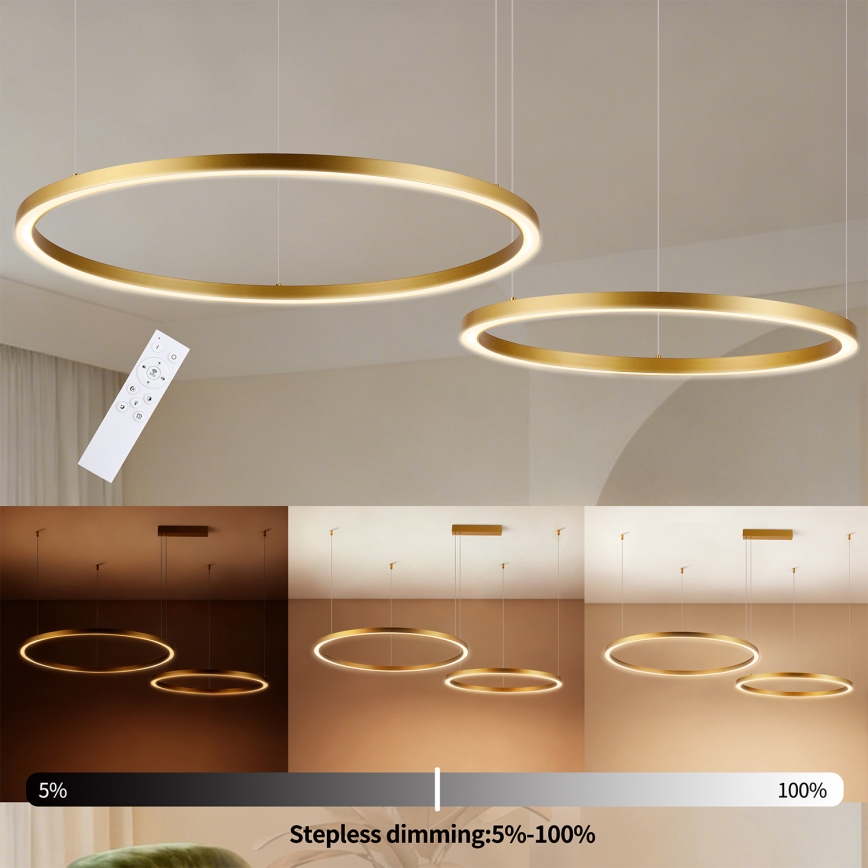 Brilagi - LED Stmívatelný lustr na lanku PORTOFINO LED/98W/230V 3000-6000K zlatá + dálkové ovládání