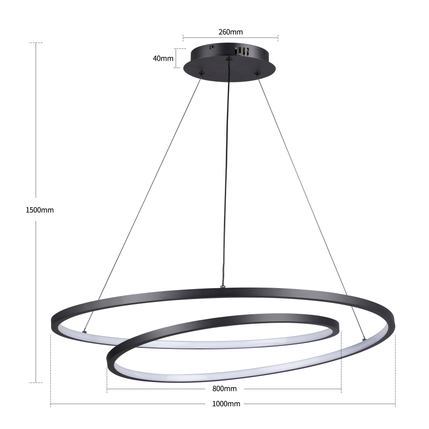 Brilagi - LED Stmívatelný lustr na lanku TWISTER LED/105W/230V 3000-6000K pr. 100 cm černá + dálkové ovládání
