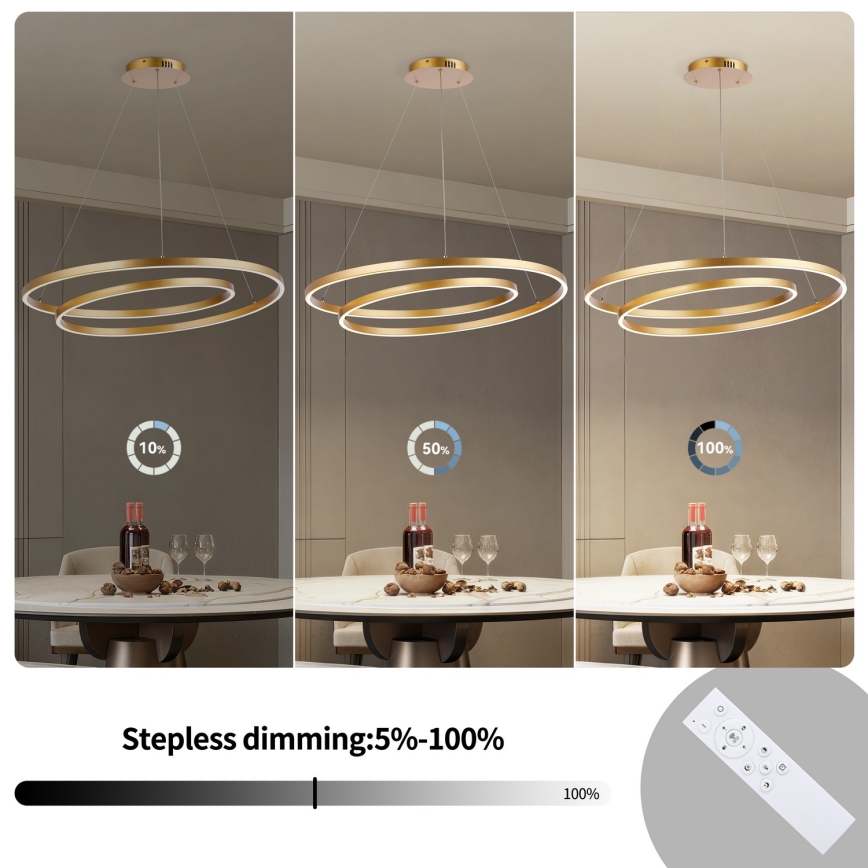 Brilagi - LED Stmívatelný lustr na lanku TWISTER LED/105W/230V 3000-6000K pr. 100 cm zlatá + dálkové ovládání