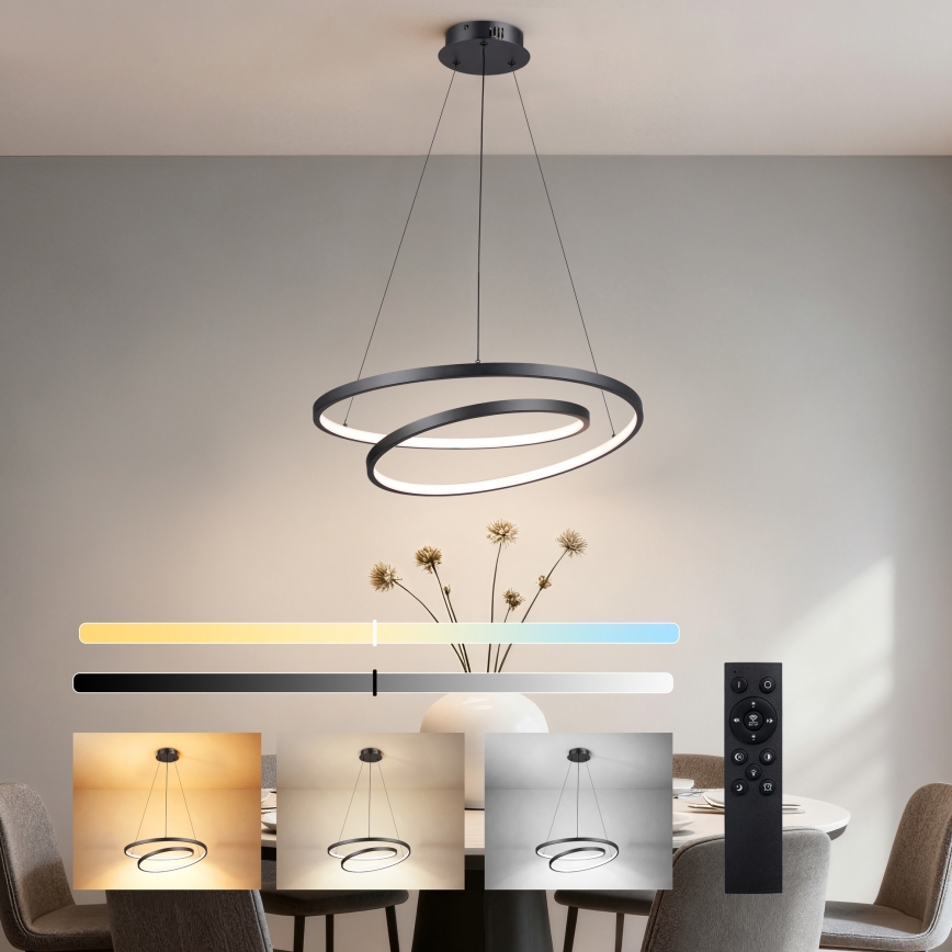 Brilagi - LED Stmívatelný lustr na lanku TWISTER LED/48W/230V 3000-6000K pr. 50 cm černá + dálkové ovládání