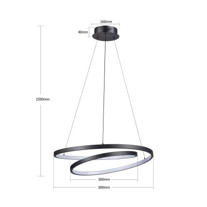 Brilagi - LED Stmívatelný lustr na lanku TWISTER LED/48W/230V 3000-6000K pr. 50 cm černá + dálkové ovládání