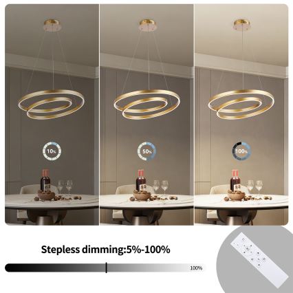 Brilagi - LED Stmívatelný lustr na lanku TWISTER LED/48W/230V 3000-6000K pr. 50 cm zlatá + dálkové ovládání
