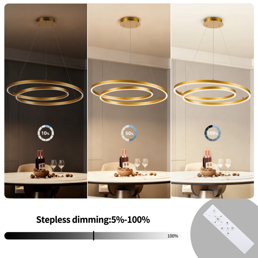 Brilagi - LED Stmívatelný lustr na lanku TWISTER LED/75W/230V 3000-6000K zlatá + dálkové ovládání