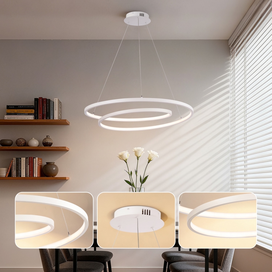Brilagi - LED Stmívatelný lustr na lanku TWISTER LED/75W/230V 3000-6000K pr. 70 cm bílá + dálkové ovládání