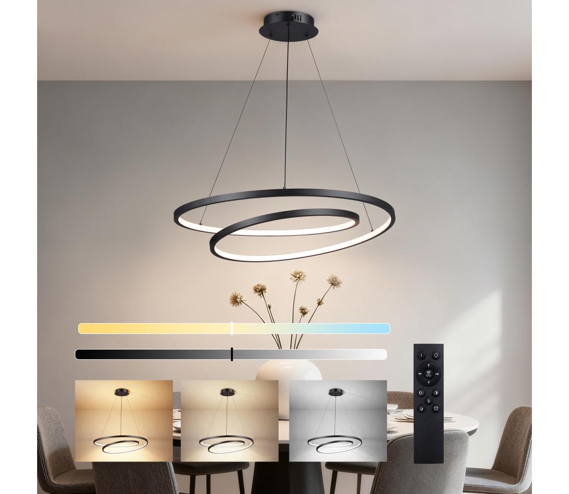 Brilagi-LED Stmívatelný lustr na lanku TWISTER LED/75W/230V pr. 70 cm černá +DO BRI478