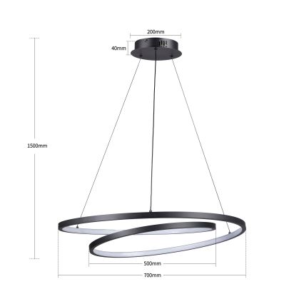 Brilagi - LED Stmívatelný lustr na lanku TWISTER LED/75W/230V 3000-6000K pr. 70 cm černá + dálkové ovládání