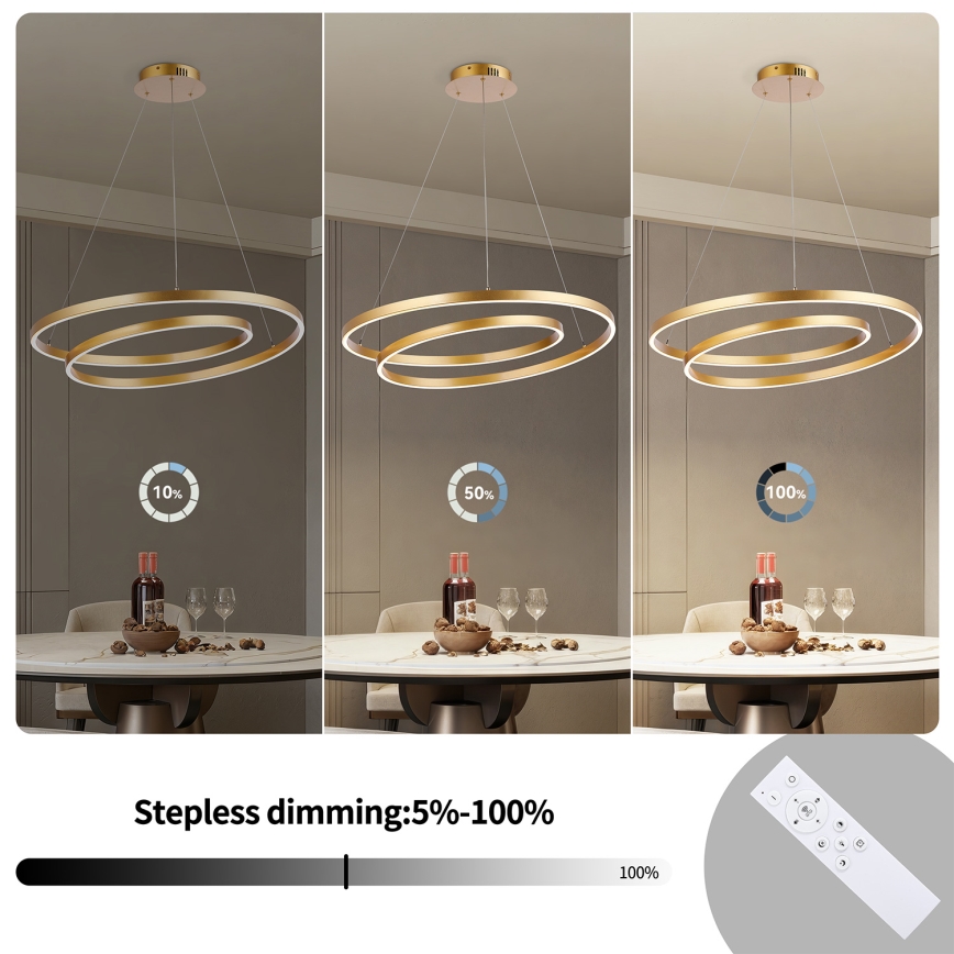 Brilagi - LED Stmívatelný lustr na lanku TWISTER LED/75W/230V 3000-6000K pr. 70 cm zlatá + dálkové ovládání