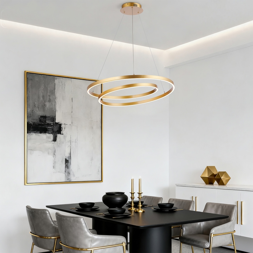 Brilagi - LED Stmívatelný lustr na lanku TWISTER LED/75W/230V 3000-6000K pr. 70 cm zlatá + dálkové ovládání