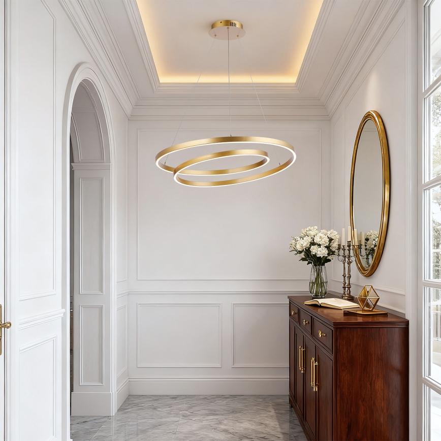 Brilagi - LED Stmívatelný lustr na lanku TWISTER LED/75W/230V 3000-6000K pr. 70 cm zlatá + dálkové ovládání