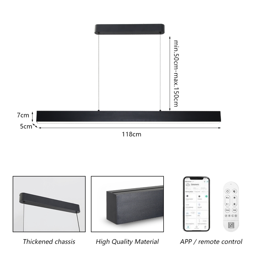 Brilagi - LED Stmívatelný lustr na lanku SLEEKLINE SMART LED/40W/230V 3000-6000K Wi-Fi Tuya černá + dálkové ovládání