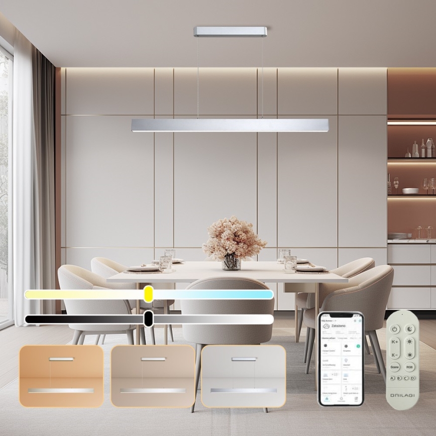 Brilagi - LED Stmívatelný lustr na lanku SLEEKLINE SMART LED/40W/230V 3000-6000K Wi-Fi Tuya stříbrná + dálkové ovládání