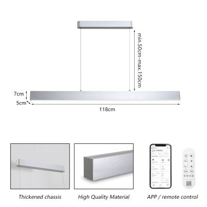 Brilagi - LED Stmívatelný lustr na lanku SLEEKLINE SMART LED/40W/230V 3000-6000K Wi-Fi Tuya stříbrná + dálkové ovládání