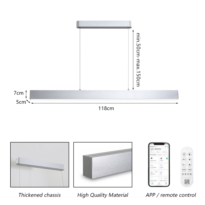 Brilagi - LED Stmívatelný lustr na lanku SLEEKLINE SMART LED/40W/230V 3000-6000K Wi-Fi Tuya stříbrná + dálkové ovládání