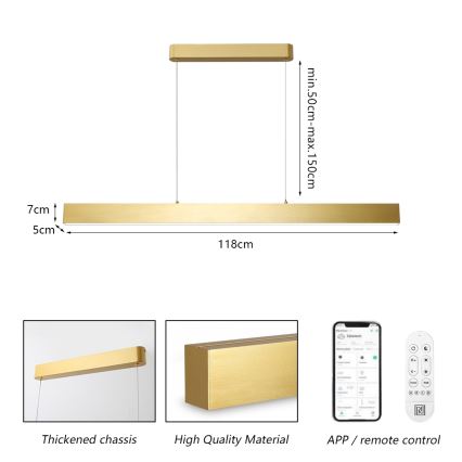 Brilagi - LED Stmívatelný lustr na lanku SLEEKLINE SMART LED/40W/230V 3000-6000K Wi-Fi Tuya zlatá + dálkové ovládání