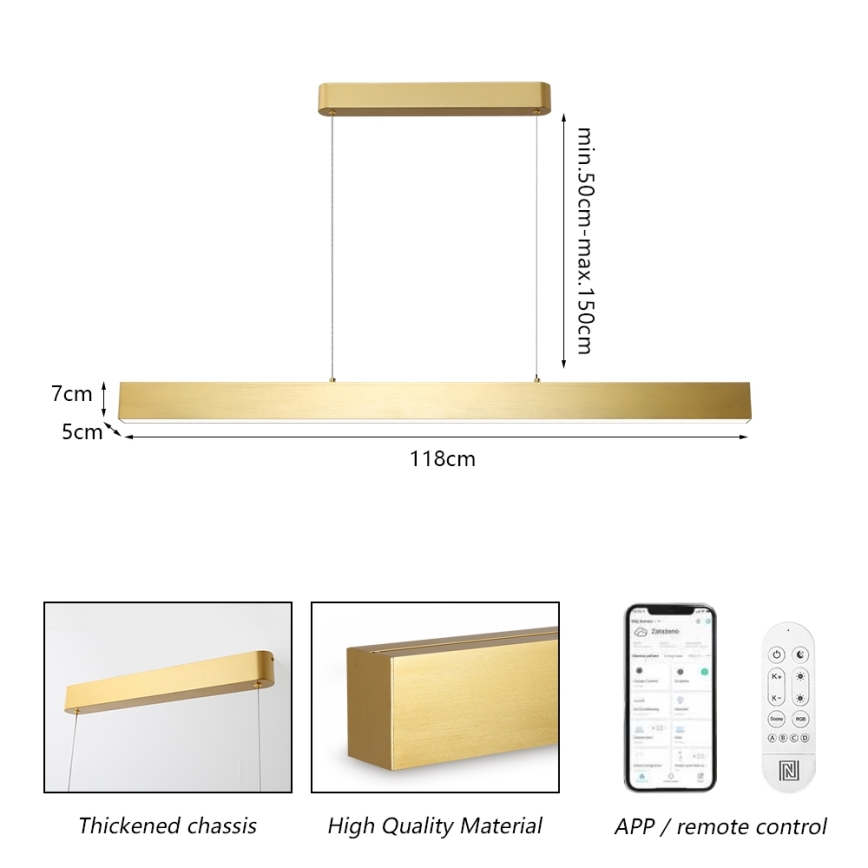 Brilagi - LED Stmívatelný lustr na lanku SLEEKLINE SMART LED/40W/230V 3000-6000K Wi-Fi Tuya zlatá + dálkové ovládání