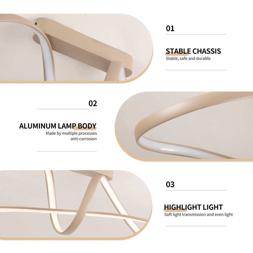 Brilagi - LED Stmívatelný přisazený lustr TWISTER LED/60W/230V 3000-6000K béžová + dálkové ovládání