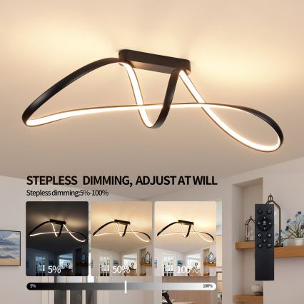 Brilagi - LED Stmívatelný přisazený lustr TWISTER LED/60W/230V 3000-6000K černá + dálkové ovládání