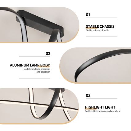 Brilagi - LED Stmívatelný přisazený lustr TWISTER LED/60W/230V 3000-6000K černá + dálkové ovládání