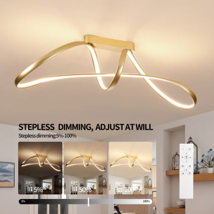 Brilagi - LED Stmívatelný přisazený lustr TWISTER LED/60W/230V 3000-6000K zlatá + dálkové ovládání