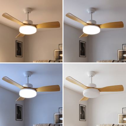 Brilagi - LED Stmívatelný stropní ventilátor LED/34W/230V 3000-6500K pr. 106 cm bílá/hnědá + dálkové ovládání