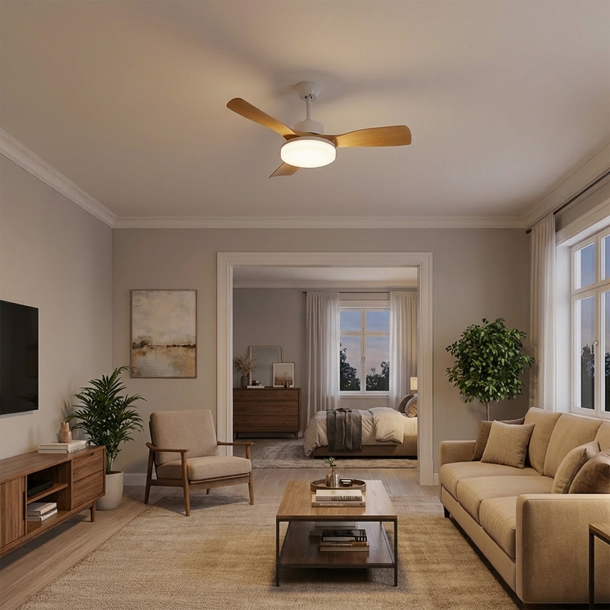 Brilagi - LED Stmívatelný stropní ventilátor LED/34W/230V 3000-6500K pr. 106 cm bílá/hnědá + dálkové ovládání