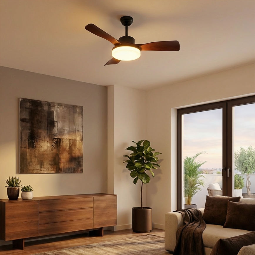 Brilagi - LED Stmívatelný stropní ventilátor LED/34W/230V 106 cm černá/hnědá + dálkové ovládání