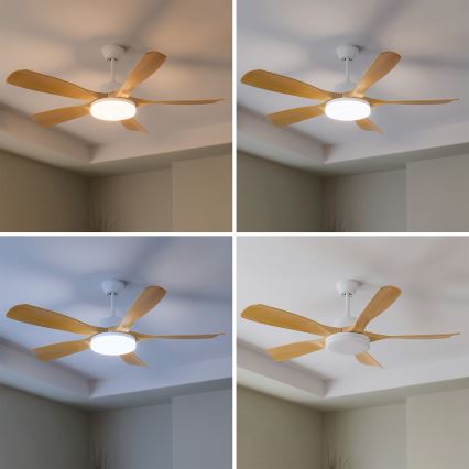 Brilagi - LED Stmívatelný stropní ventilátor LED/34W/230V 3000-6500K pr. 132 cm bílá/hnědá + dálkové ovládání