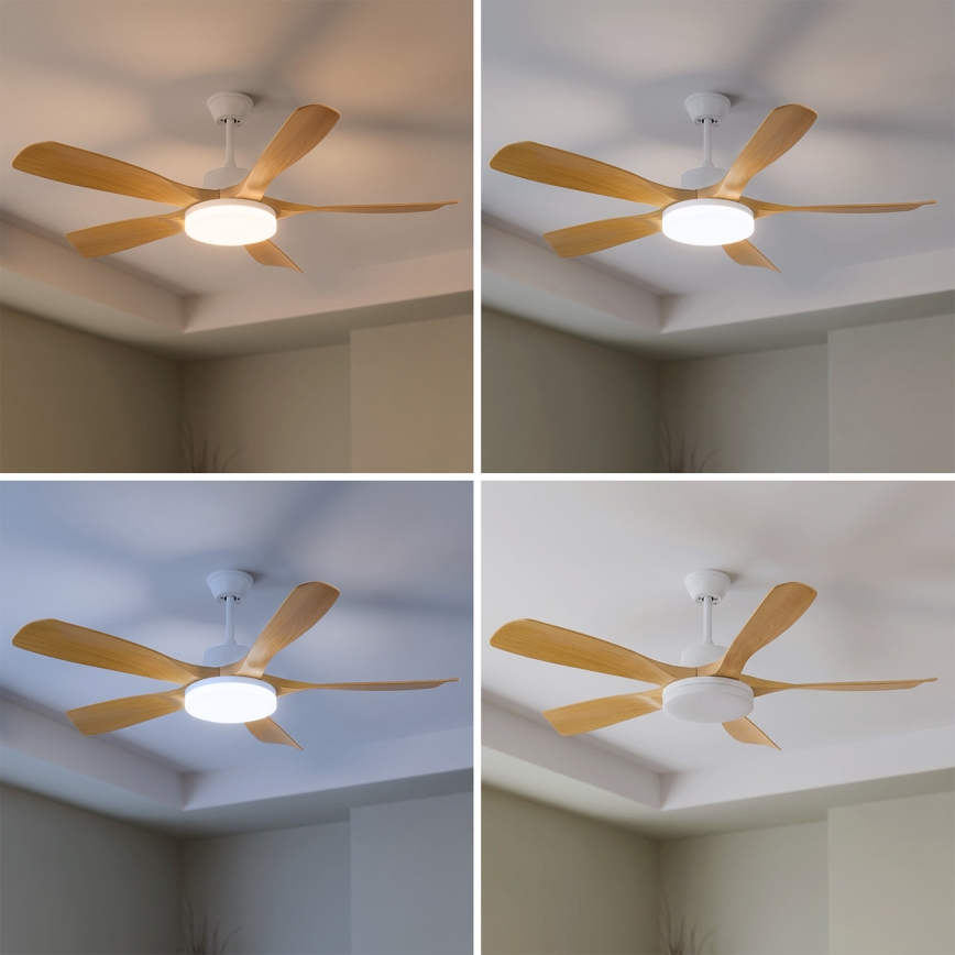 Brilagi - LED Stmívatelný stropní ventilátor LED/34W/230V 3000-6500K pr. 132 cm bílá/hnědá + dálkové ovládání