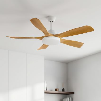 Brilagi - LED Stmívatelný stropní ventilátor LED/34W/230V 3000-6500K pr. 132 cm bílá/hnědá + dálkové ovládání