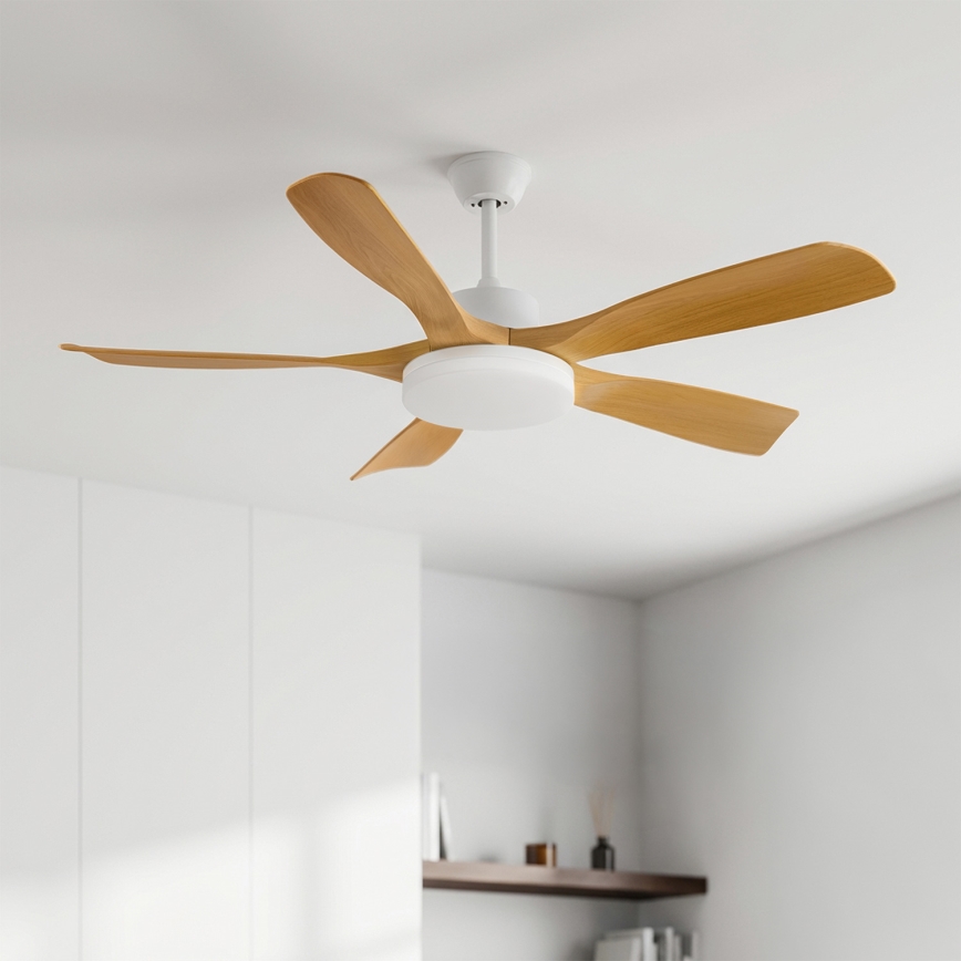 Brilagi - LED Stmívatelný stropní ventilátor LED/34W/230V 3000-6500K pr. 132 cm bílá/hnědá + dálkové ovládání