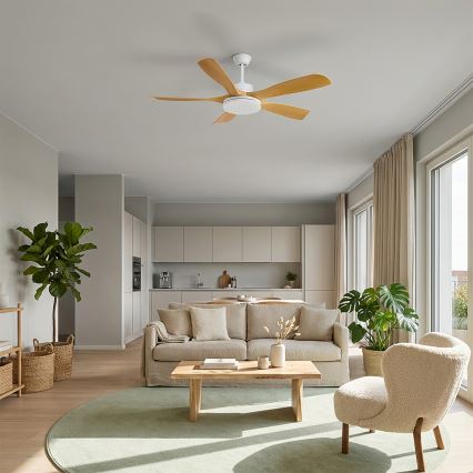 Brilagi - LED Stmívatelný stropní ventilátor LED/34W/230V 3000-6500K pr. 132 cm bílá/hnědá + dálkové ovládání