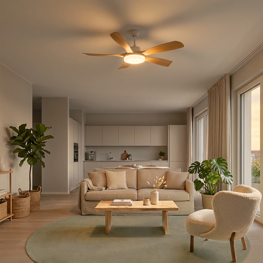 Brilagi - LED Stmívatelný stropní ventilátor LED/34W/230V 3000-6500K pr. 132 cm bílá/hnědá + dálkové ovládání