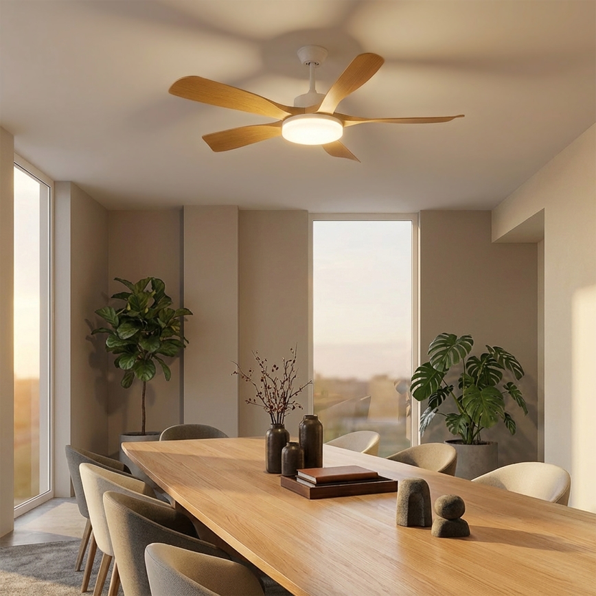 Brilagi - LED Stmívatelný stropní ventilátor LED/34W/230V 3000-6500K pr. 132 cm bílá/hnědá + dálkové ovládání