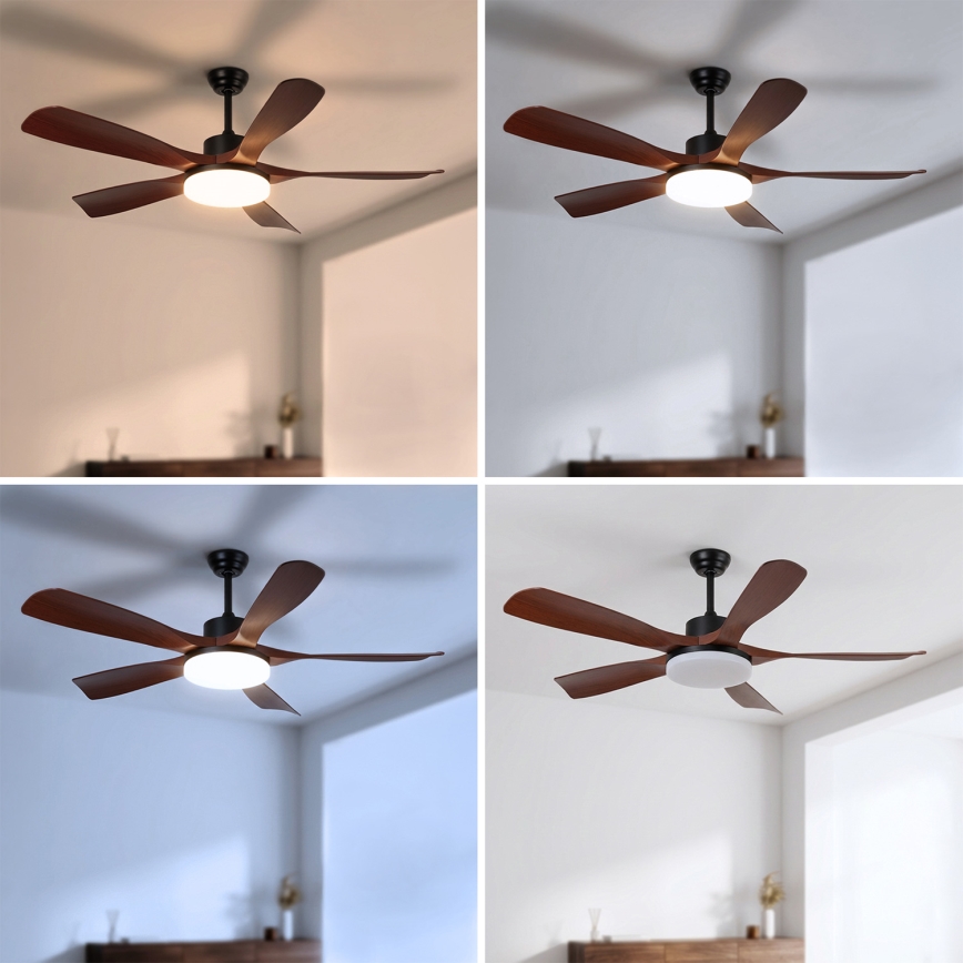 Brilagi - LED Stmívatelný stropní ventilátor LED/34W/230V 3000-6500K pr. 132 cm černá/hnědá + dálkové ovládání