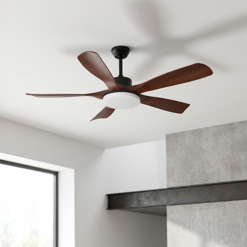 Brilagi - LED Stmívatelný stropní ventilátor LED/34W/230V 3000-6500K pr. 132 cm černá/hnědá + dálkové ovládání