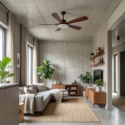 Brilagi - LED Stmívatelný stropní ventilátor LED/34W/230V 3000-6500K pr. 132 cm černá/hnědá + dálkové ovládání