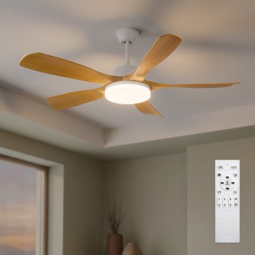 Brilagi - LED Stmívatelný stropní ventilátor LED/34W/230V 3000-6500K pr. 132 cm bílá/hnědá + dálkové ovládání